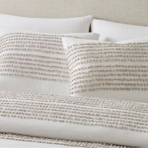 West Elm Candlewick Full/Queen Duvet, Pearl Gray & White with Two Euro Shams NEW